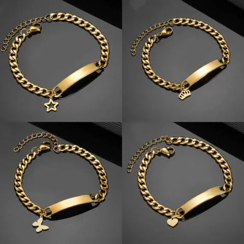 Stainless Steel Cuban Link ID Bracelet With Butterfly Heart Crown Star Charms Adjustable Fashion Jewelry For Women Men