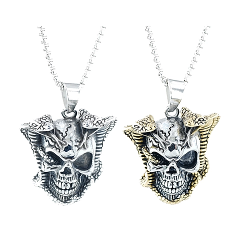 Collana Con Ciondolo Teschio Da Uomo Acciaio Inossidabile Doppia Cobra Serpente Gotico Punk Hip Hop Gioielli
