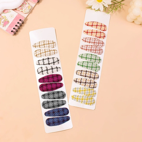 Snap Hair Clips Fabric Wrapped Floral Embroidery Plaid Pattern Sweet Cute Headwear For Baby Girls Children
