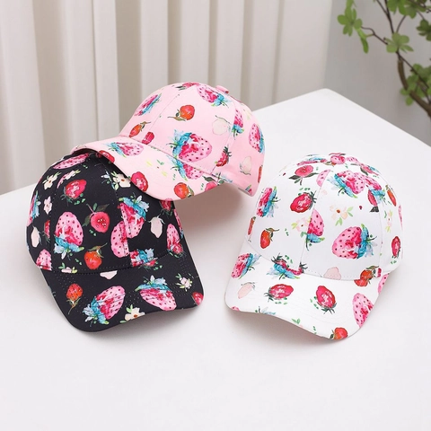 Kinderen Aardbei Print Honkbalpet Polyester Verstelbare Zonbescherming Hoed Voor Meisjes Mode Zonnescherm Buiten