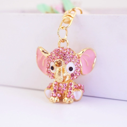 Cute Elephant Keychain Rhinestone Enamel Zinc Alloy Sparkling Animal Bag Charm Pendant Gift For Women Girls