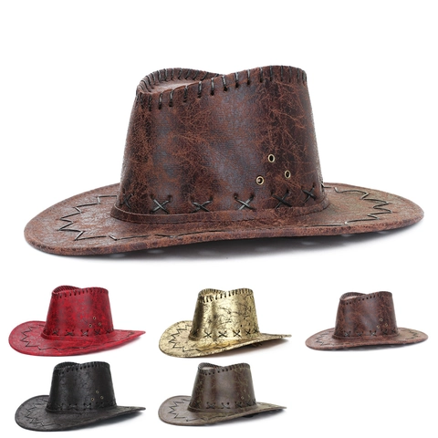 Cappello Da Cowboy Western Ecopelle Vintage Trama Screpolata Tesa Larga Stile Retrò Esterno Scena Spettacolo