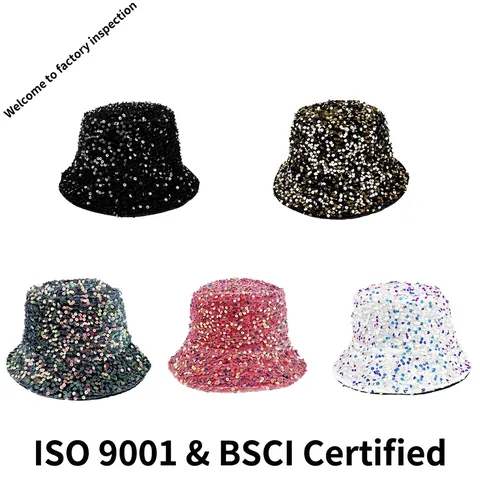 Sequin Bucket Hat Shiny Sparkly Polyester Fabric Fashionable Party Stage Performance Streetwear Headwear For Women
