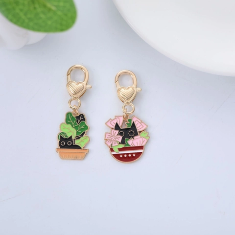 Cute Cartoon Cat Enamel Keychain With Heart Shaped Lobster Clasp Metal Alloy Bag Charm For Gift Decorative Ornament