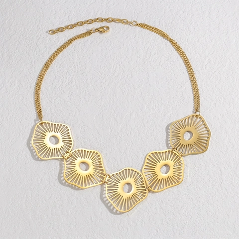Collar de Acero Inoxidable Geométrico Hueco Irregular para Mujer Chapado en Oro Declaración Choker Joyería de Moda