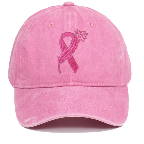 Casquette De Baseball Coton Lavé Ajustable Vintage Rétro Broderie Ruban Rose Sensibilisation Au Cancer Du Sein Respirant