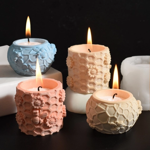 Sunflower Honeycomb Bee Embossed Silicone Mold For DIY Candle Cup Storage Box Plaster Casting Craft Tool