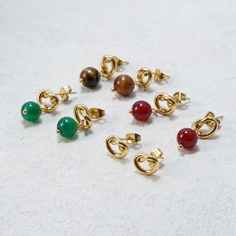 Orecchini a Goccia con Fiocco in Acciaio Inossidabile Placcato Oro 18K per Donna Elegante Perla Artificiale Pietra Naturale