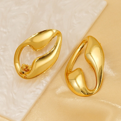 Irregular Geometric Hollow Earrings Stainless Steel 18K Gold Plated Fluid Metal Abstract Retro Style Jewelry For Women