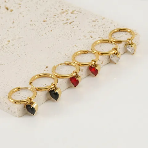 Herz Zirkon Creolen 18K Vergoldeter Edelstahl Titanstahl Vintage Ins Stil Elegant Für Damen Schmuck