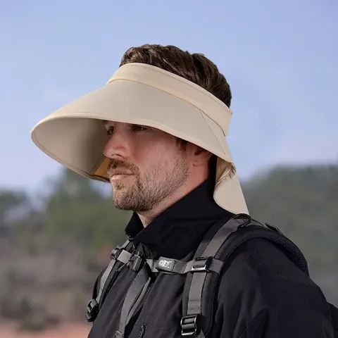 Cappello Sole Esterno Uomo Raso Ghiaccio Nylon Spandex Protezione UV Tesa Larga Parte Superiore Vuota Patta Collo Escursione