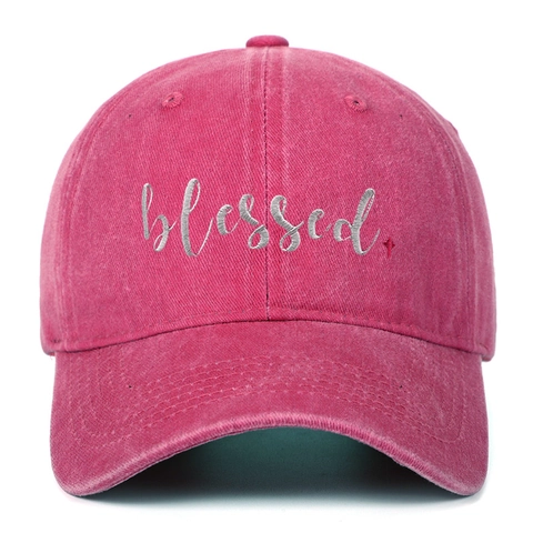 Baseball Cap Washed Cotton Distressed Blessed Embroidery Vintage Adjustable Outdoor Sun Hat Unisex Casual Style