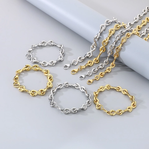Edelstahl Unendlichkeitssymbol Halskette Und Armband Einfacher Vielseitiger Punk Stil Schmuck Für Männer