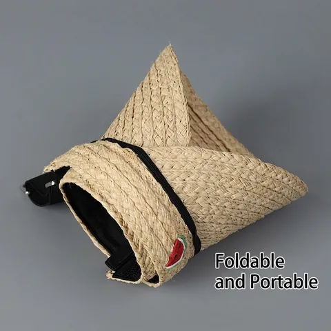 Raffia Stroh Sonnenblende Hut Faltbar Oben Offen Atmungsaktiv Verstellbar UV Schutz Sommer Strand Urlaub Damen