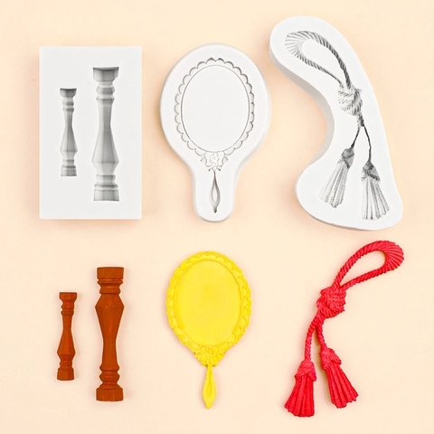Moule Silicone Miroir Baroque Gland Colonne Romaine Décoration Gâteau Fondant Artisanat Résine DIY Outil Argile Flexible