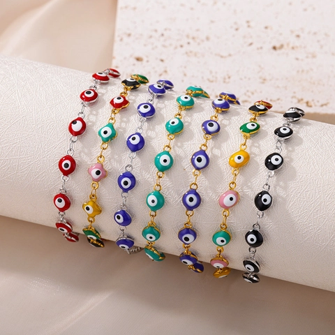 Evil Eye Armband Kupfer Emaille Bunt Glück Amulett Boho Schmuck Für Damen Herren Verstellbare Kette