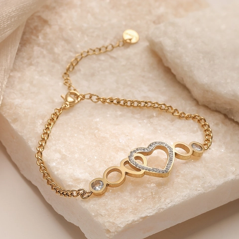 Women Heart Shaped Zircon Bracelet 18K Gold Plated Stainless Steel Geometric Hollow Adjustable Minimalist Jewelry
