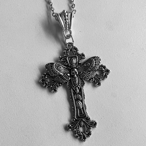 Collana Croce Gotica Con Ali Di Falena E Teschio Lega Gioielli Stile Punk Vintage Per Uomo Donna