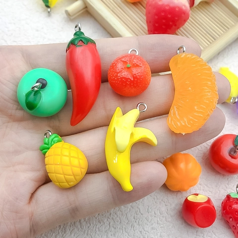 3D Simulatie Fruit Groente Bedeltjes Hars Acryl Hangers Met Metalen Ringen Voor Doe Het Zelf Oorbellen Ketting Sieraden