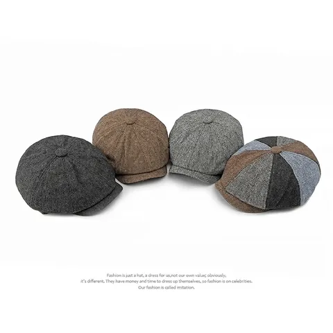 Newsboy Cap Vintage British Style Octagonal Hat Tweed Patchwork Flat Ivy Cabbie Cap Unisex Retro Adjustable Headwear