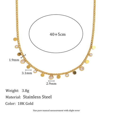 Collana Minimalista Acciaio Inossidabile Placcato Oro 18K Disco Tondo Ciondoli Zirconia Gioielli Eleganti Quotidiani Per Donne