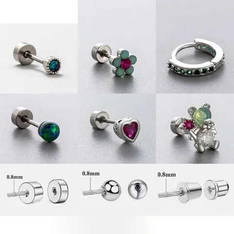 Titanium Stahl Knorpel Ohrstecker Mit Opal Zirkon Blume Herz Bär Formen Schraube Flacher Rücken Piercing Für Frauen