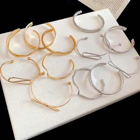 Bracciali Rigidi Aperti In Metallo Minimalisti Geometrici Onda Texture Martellata Fiocco Design Gioielli Di Moda Regolabili Per Donna