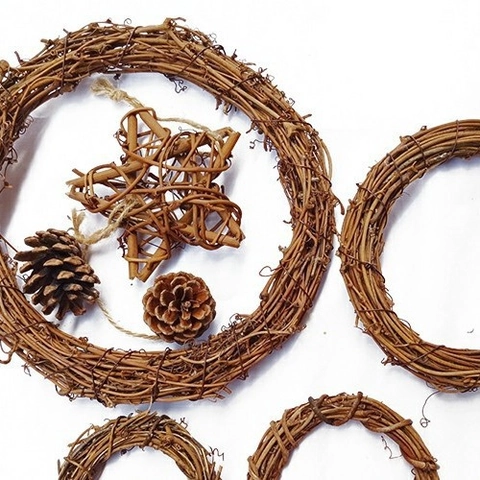 Natural Rattan Wreath Hoop Handmade Woven DIY Craft Material For Christmas Wedding Decoration Star Heart Shape Base