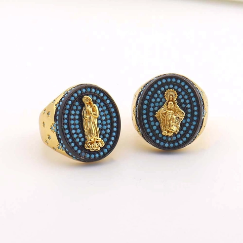 Anelli Aperti Regolabili in Rame Vintage Vergine Maria per Donna Hip Hop Geometrico Strass Smalto Oro Anelli Gioielli Accessori Regalo