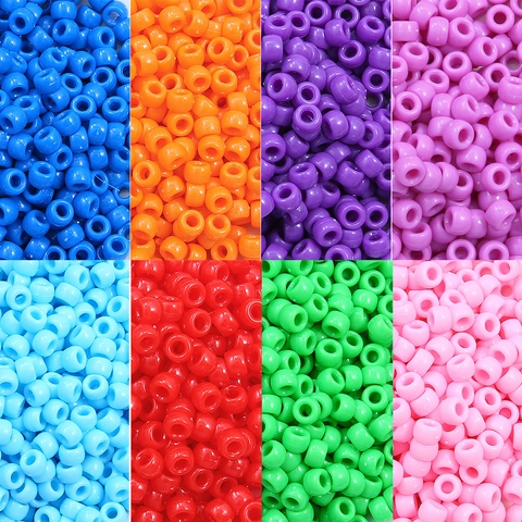Perles Pony en Acrylique Couleur Unie Perles de Tonneau Rondes Perles à Grand Trou pour la Fabrication de Bijoux DIY Bracelet Boucle d'Oreille Artisanat