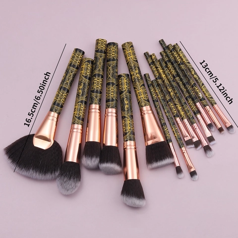 Professionele Make-up Borstels Synthetische Vezel Borstelharen Patroon Kunststof Handvat Roségoud Metaal