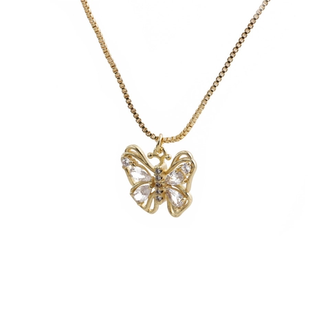 Gold Vergoldete Kupfer Schmetterling Tier Anhänger Halskette Mit Zirkon Box Kette Schmuck Für Frauen Elegant Minimalistisch
