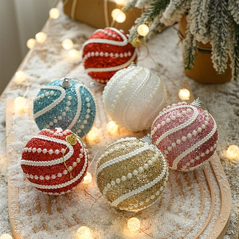 Palle Di Natale In Schiuma Luccicanti Con Künstliche Perle Artificiali Elegante Decorazione Da Appendere Per Albero Di Festa