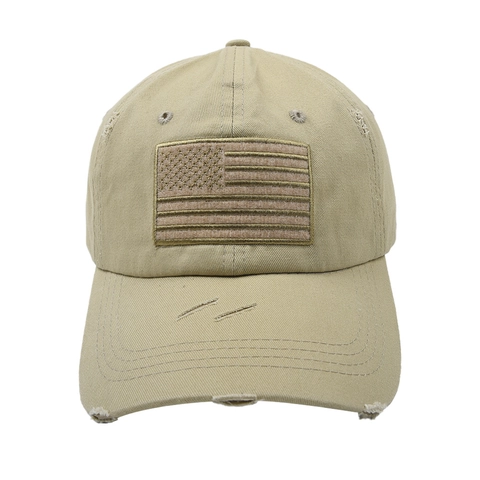 Baseball Cap Cotton US Flag Patch Distressed Adjustable Vintage Outdoor Tactical Sun Hat For Men Women