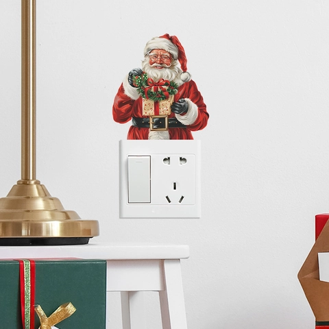 Pegatina De Pared Para Interruptor De Papá Noel De Navidad PVC Dibujos Animados Decoración Hogar Festiva Salón Dormitorio