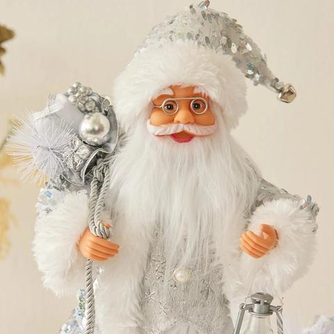 Weihnachtsmann Figur Silber Pailletten Plüsch Stoff Kunststoff Mit Laterne Geschenktüte Weihnachten Heimdekoration Ornament