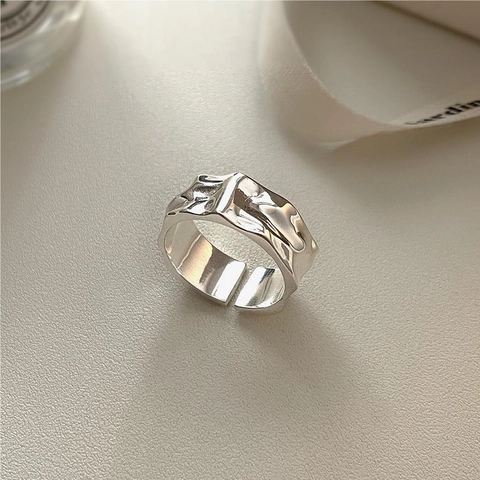925 Sterling Silber Ring Unregelmäßige Lava Textur Offen Verstellbar Minimalistisch Geometrischer Fingerschmuck Für Frauen