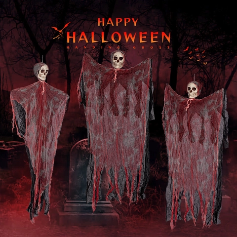 Decorazione Di Fantasma Appeso Di Halloween Teschio Spaventoso Con Garza Insanguinata Per Cortile Esterno Portico Festa Horror