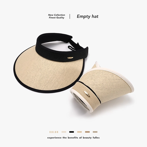 Women Summer Straw Visor Hat UPF 50+ UV Protection Wide Brim Sun Hat Foldable Portable Beach Hat Outdoor Riding Headwear