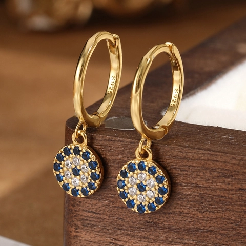 Orecchini A Cerchio In Argento Sterling 925 Con Pendente Malocchio Zirconia Cubica Gioielli Geometrici Retro Per Donna