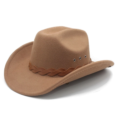 Sombrero De Vaquero Occidental Mezcla De Lana Fieltro Ala Ancha Banda Trenzada Agujeros De Ventilación De Metal Vintage
