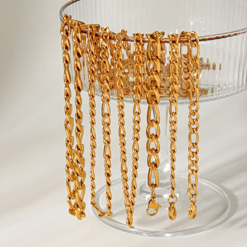 Collana E Bracciale A Catena Figaro In Acciaio Inossidabile Placcato Oro 18K Lucido Regolabile Gioielli Eleganti Per Donna