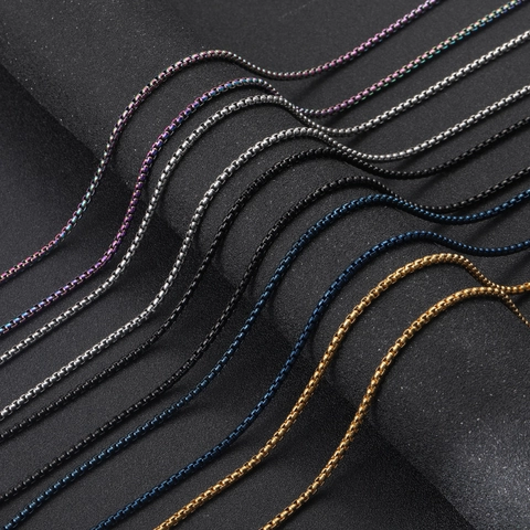 Stainless Steel Box Chain Necklace High Polished Hip Hop Punk Style Versatile Accessory For Men Women