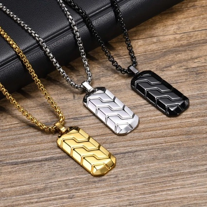 Collana Con Pendente Da Uomo Acciaio Inossidabile Motivo Pneumatico Geometrico Pendente Rettangolare Gioielli Hip Hop Accessorio