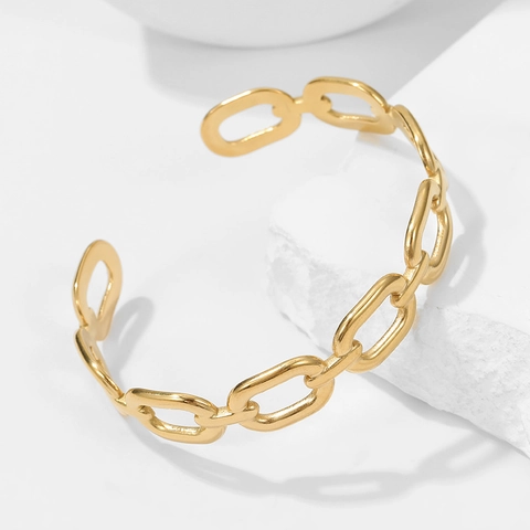 Bracciale Rigido Aperto A Maglie Di Catena In Acciaio Inossidabile Minimalista Geometrico Gioielli Di Moda Per Donna