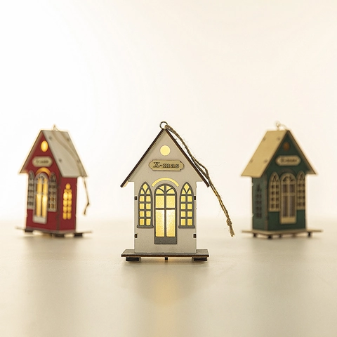 Kerst Houten Huis Hangende Decoratie LED Lichtgevende Hut X-mas Huisdecoratie Feest