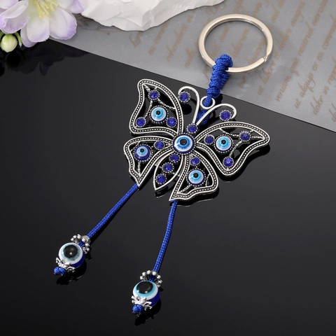 Vintage Μπρελόκ Πεταλούδα Evil Eye Κράμα Με Χάντρες Ρητίνης Στρας Προστατευτικό Γούρι Για Τσάντα