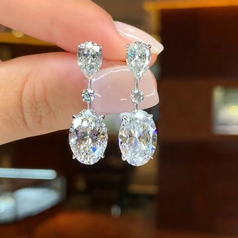 Luxury Copper Zirconia Water Drop Dangle Earrings For Women Silver Plated Pear Cut Oval Rhinestone Fashion Bridal Wedding Jewelry