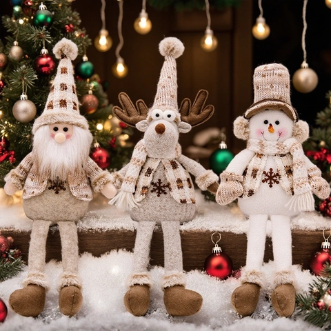 Muñecos Peluche Navidad Adornos Piernas Largas Reno Muñeco De Nieve Papá Noel Tejido Nórdico Decoración Fiesta