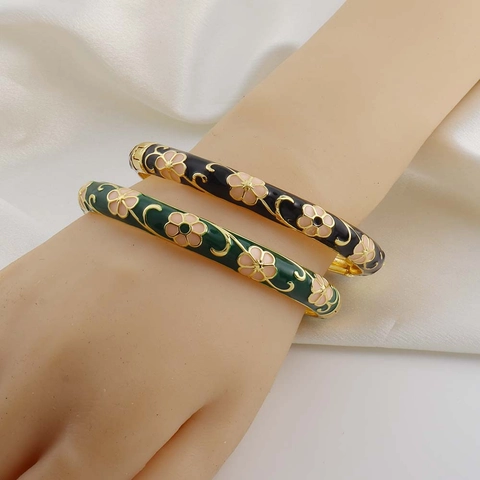 Bracciale Rigido In Smalto Vintage Rame Cloisonné Floreale Rosa Stile Etnico Gioielli Con Cerniera Regalo Per Donne